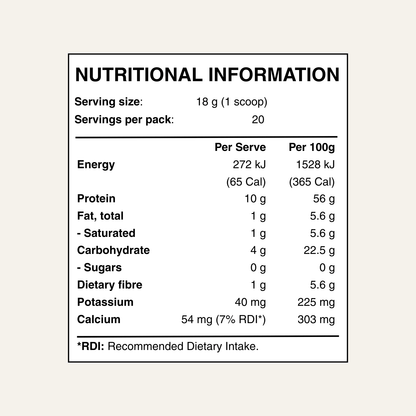 Nutritional information label for a product on a white background