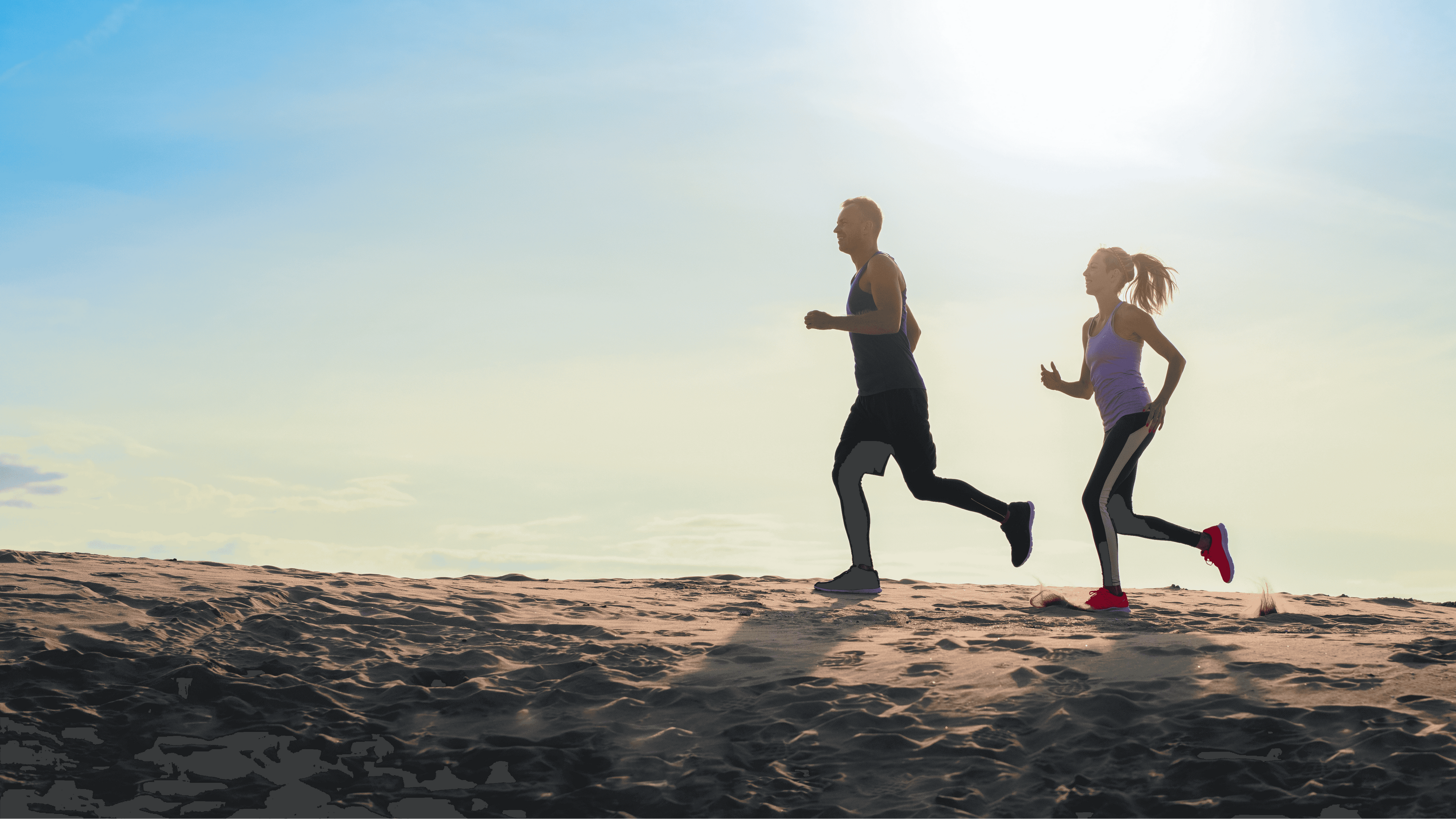 Active men and women running outdoors, representing Fuelly as fuel for living fully through coffee and protein.