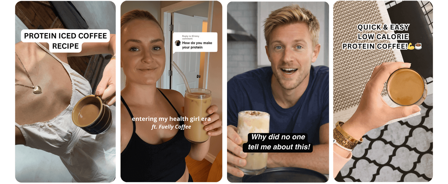 Customer UGC showing real people enjoying Fuelly protein coffee, Australia’s most loved proffee made for go-getters